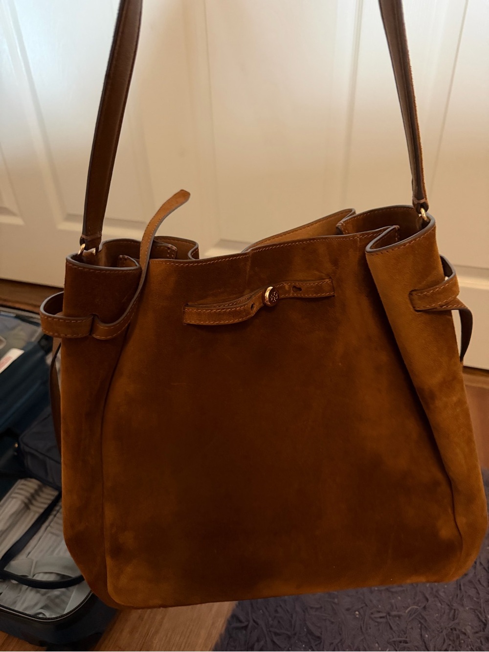 Tory Burch Large Romy Suede Bucket Bag Brown